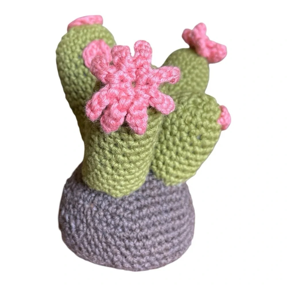 Handmade Crochet Blooming Cactus in Pot Succulent with Pink‎ Flowers Home Decor